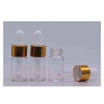 15Pcs Glass Essential Oil Dropper Bottles Clear Mini 1ml/2ml/3ml Perfume Dropping Bottle Cosmetic Sample Vials with Gold Cap and White Latex