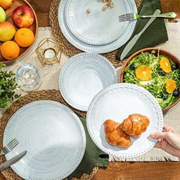 Zak Designs Melamine Dinnerware Set, 12-Piece, Service for 4, French Country House (Sky Blue)