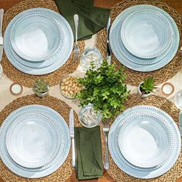 Zak Designs Melamine Dinnerware Set, 12-Piece, Service for 4, French Country House (Sky Blue)