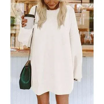 BTFBM 2025 Womens Sweaters Casual Crewneck Long Sleeve Oversized Sweater Dress Fall Winter Loose Slo...