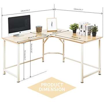 TOPSKY L-Shaped Desk 55" x 55" Stylish & Sturdy