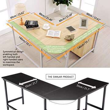 TOPSKY L-Shaped Desk 55" x 55" Stylish & Sturdy