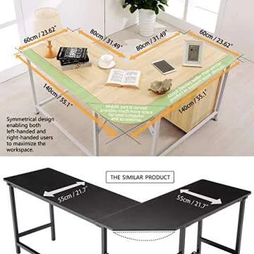 TOPSKY L-Shaped Desk 55" x 55" Stylish & Sturdy