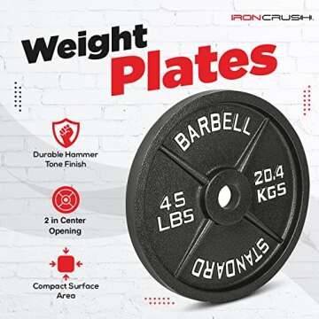 Cast Iron Olympic Weight Plates – Free Weights with 2-inch Hole & Anti-Rust Hammertone Finish - Id...