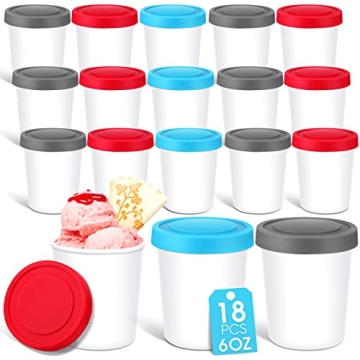 Nuanchu 18 Pieces Reusable Ice Cream Containers with Lids 6 oz Freezer Storage Tubs Kitchen Freezer ...