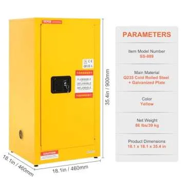 VEVOR Safety 16 Gal, Cold-Rolled Steel Flammable Liquid Storage Cabinet, 18.1 x 18.1 x 35.4 in Explosion Proof with Adjustable Shelves 1 Door for Commercial Industrial Use, Yellow