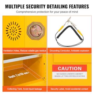 VEVOR Safety 16 Gal, Cold-Rolled Steel Flammable Liquid Storage Cabinet, 18.1 x 18.1 x 35.4 in Explosion Proof with Adjustable Shelves 1 Door for Commercial Industrial Use, Yellow