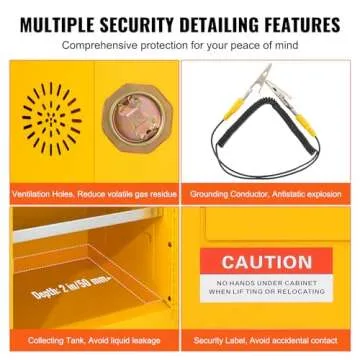 VEVOR Safety 16 Gal, Cold-Rolled Steel Flammable Liquid Storage Cabinet, 18.1 x 18.1 x 35.4 in Explosion Proof with Adjustable Shelves 1 Door for Commercial Industrial Use, Yellow