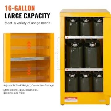 VEVOR Safety 16 Gal, Cold-Rolled Steel Flammable Liquid Storage Cabinet, 18.1 x 18.1 x 35.4 in Explosion Proof with Adjustable Shelves 1 Door for Commercial Industrial Use, Yellow