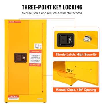 VEVOR Safety 16 Gal, Cold-Rolled Steel Flammable Liquid Storage Cabinet, 18.1 x 18.1 x 35.4 in Explosion Proof with Adjustable Shelves 1 Door for Commercial Industrial Use, Yellow