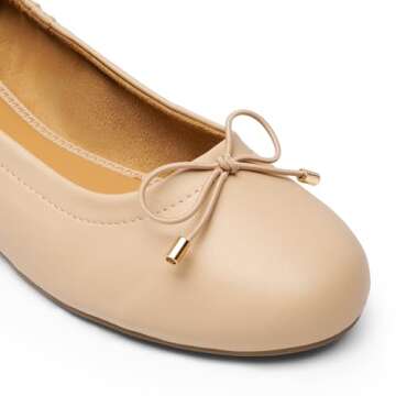 DREAM PAIRS Women's Ballet Flats, Foldable Round Toe Dress Shoes, Comfortable Slip On Work Flat Shoes with Bowknot,Size 6.5,Nude,SDFA2310W-NEW