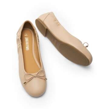 DREAM PAIRS Women's Ballet Flats, Foldable Round Toe Dress Shoes, Comfortable Slip On Work Flat Shoes with Bowknot,Size 6.5,Nude,SDFA2310W-NEW