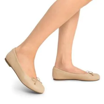 DREAM PAIRS Women's Ballet Flats, Foldable Round Toe Dress Shoes, Comfortable Slip On Work Flat Shoes with Bowknot,Size 6.5,Nude,SDFA2310W-NEW