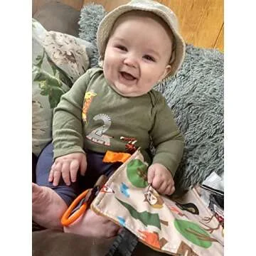 Baby Sensory Crinkle & Teething Square Lovey Toy with Closed Ribbon Tags for Increased Stimulation: 8"X8" (Forest Animals)