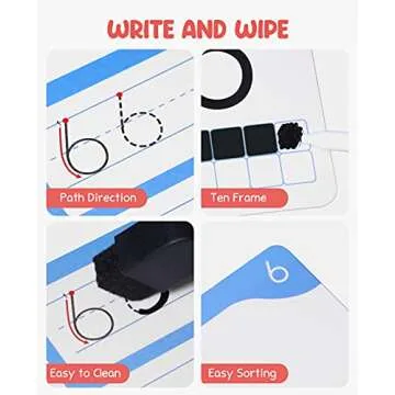 Gamenote Dry Erase Alphabet and Number Flash Cards - Write and Wipe Laminated ABC Letter Tracing Practice Card for Kindergarten (47 Flashcards with 2 Rings and Marker)