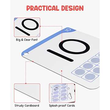 Gamenote Dry Erase Alphabet and Number Flash Cards - Write and Wipe Laminated ABC Letter Tracing Practice Card for Kindergarten (47 Flashcards with 2 Rings and Marker)