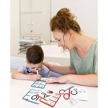 Gamenote Dry Erase Alphabet and Number Flash Cards - Write and Wipe Laminated ABC Letter Tracing Practice Card for Kindergarten (47 Flashcards with 2 Rings and Marker)