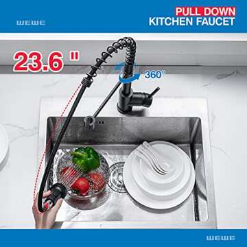WEWE Faucet for Kitchen Sink, Kitchen Faucet Black Stainless Steel Commercial Spring Kitchen Faucet ...