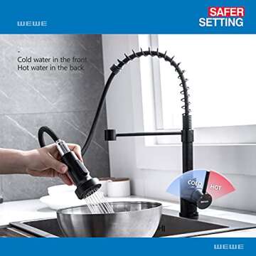 WEWE Faucet for Kitchen Sink, Kitchen Faucet Black Stainless Steel Commercial Spring Kitchen Faucet with Pull Down Sprayer, One Hole or 3 Hole Kitchen Faucet for RV Outdoor Farmhouse Camper Bar Sinks