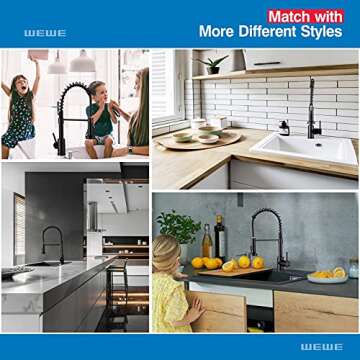 WEWE Faucet for Kitchen Sink, Kitchen Faucet Black Stainless Steel Commercial Spring Kitchen Faucet with Pull Down Sprayer, One Hole or 3 Hole Kitchen Faucet for RV Outdoor Farmhouse Camper Bar Sinks