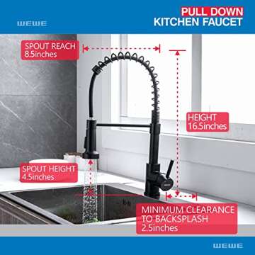 WEWE Faucet for Kitchen Sink, Kitchen Faucet Black Stainless Steel Commercial Spring Kitchen Faucet with Pull Down Sprayer, One Hole or 3 Hole Kitchen Faucet for RV Outdoor Farmhouse Camper Bar Sinks