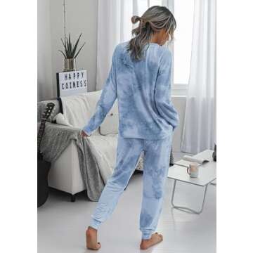 PRETTYGARDEN Women's Tie Dye Two Piece Pajamas Set Casual Long Sleeve Sweatshirt with Long Pants Loungewear (Grey,Large)