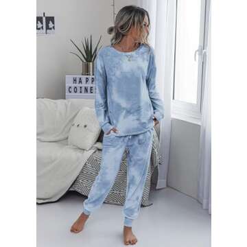 PRETTYGARDEN Women's Tie Dye Two Piece Pajamas Set Casual Long Sleeve Sweatshirt with Long Pants Loungewear (Grey,Large)