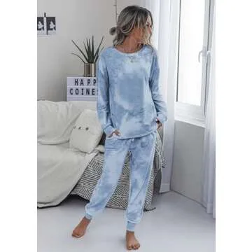 PRETTYGARDEN Women's Tie Dye Two Piece Pajamas Set Casual Long Sleeve Sweatshirt with Long Pants Loungewear (Grey,Large)