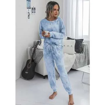 PRETTYGARDEN Women's Tie Dye Two Piece Pajamas Set Casual Long Sleeve Sweatshirt with Long Pants Loungewear (Grey,Large)