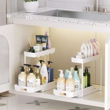 Delamu 2 Pack Under Sink Organizers and Storage, 2 Tier Pull Out Bathroom Cabinet Organizer, L-Shape...