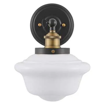 Linea 1 Light Bathroom Vanity Light - Lavagna Schoolhouse Light Fixture - Black with Milk Glass Shade Wall Sconce, UL Listed