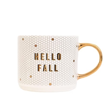 Stylish Hello Fall Tile Coffee Mug with Gold Handle