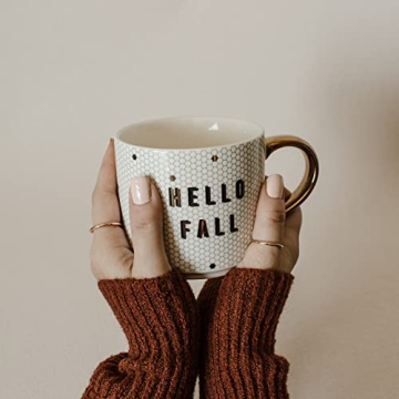 Stylish Hello Fall Tile Coffee Mug with Gold Handle