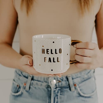 Stylish Hello Fall Tile Coffee Mug with Gold Handle