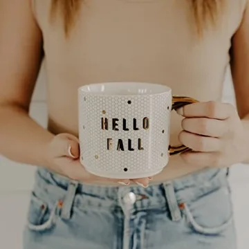Stylish Hello Fall Tile Coffee Mug with Gold Handle