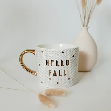 Stylish Hello Fall Tile Coffee Mug with Gold Handle