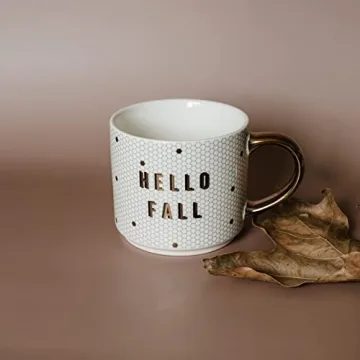 Stylish Hello Fall Tile Coffee Mug with Gold Handle