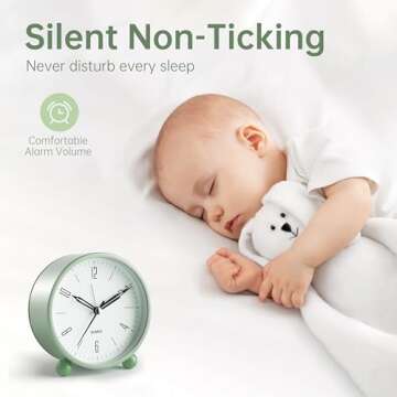Analog Alarm Clock, 4 inch Super Silent Non Ticking Small Clock with Night Light, Battery Operated, ...