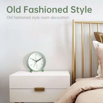 Analog Alarm Clock, 4 inch Super Silent Non Ticking Small Clock with Night Light, Battery Operated, Simple Design, Old Fashioned Style Ideal Decor, for Bedroom, Bedside, Desk, Adult, Kid, Gift, Green