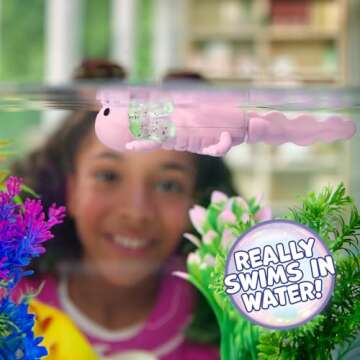 Fingerlings Interactive Baby Axolotl with Inflatable Pool, Alix, Swims and Lights Up in Water, Rainbow Lights Tell Your Mood (Ages 5+)
