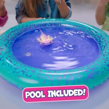 Fingerlings Interactive Baby Axolotl with Inflatable Pool, Alix, Swims and Lights Up in Water, Rainbow Lights Tell Your Mood (Ages 5+)