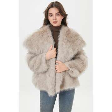 Sirrinni Women Faux Fur Coat Fluffy Jacket Fall Winter Spring Shaggy Shawl Oversized Outerwear,Khaki...