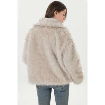 Sirrinni Women Faux Fur Coat Fluffy Jacket Fall Winter Spring Shaggy Shawl Oversized Outerwear,Khaki,S-M