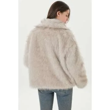 Sirrinni Women Faux Fur Coat Fluffy Jacket Fall Winter Spring Shaggy Shawl Oversized Outerwear,Khaki,S-M