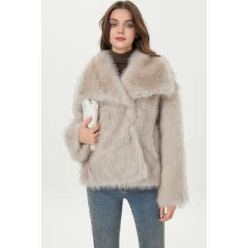 Sirrinni Women Faux Fur Coat Fluffy Jacket Fall Winter Spring Shaggy Shawl Oversized Outerwear,Khaki,S-M