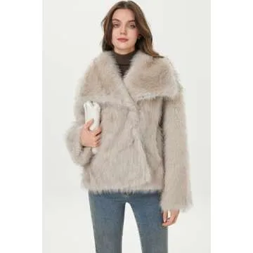 Sirrinni Women Faux Fur Coat Fluffy Jacket Fall Winter Spring Shaggy Shawl Oversized Outerwear,Khaki,S-M