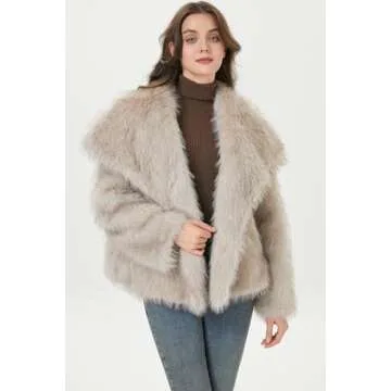 Sirrinni Women Faux Fur Coat Fluffy Jacket Fall Winter Spring Shaggy Shawl Oversized Outerwear,Khaki,S-M