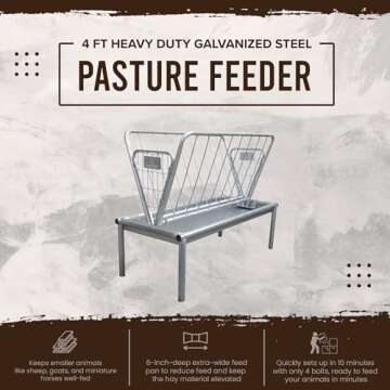 Rugged Ranch Products 4 Foot Long Outdoor Heavy Duty Mini Galvanized Steel Pasture Hay Feeder for Go...
