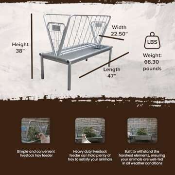 Rugged Ranch Products 4 Foot Long Outdoor Heavy Duty Mini Galvanized Steel Pasture Hay Feeder for Goats, Sheep, and Miniature Horses, Silver