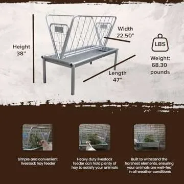 Rugged Ranch Products 4 Foot Long Outdoor Heavy Duty Mini Galvanized Steel Pasture Hay Feeder for Goats, Sheep, and Miniature Horses, Silver